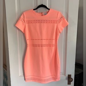 Elizabeth and James Coral Orange Laser Cut Bodycon mini dress size 10 Large